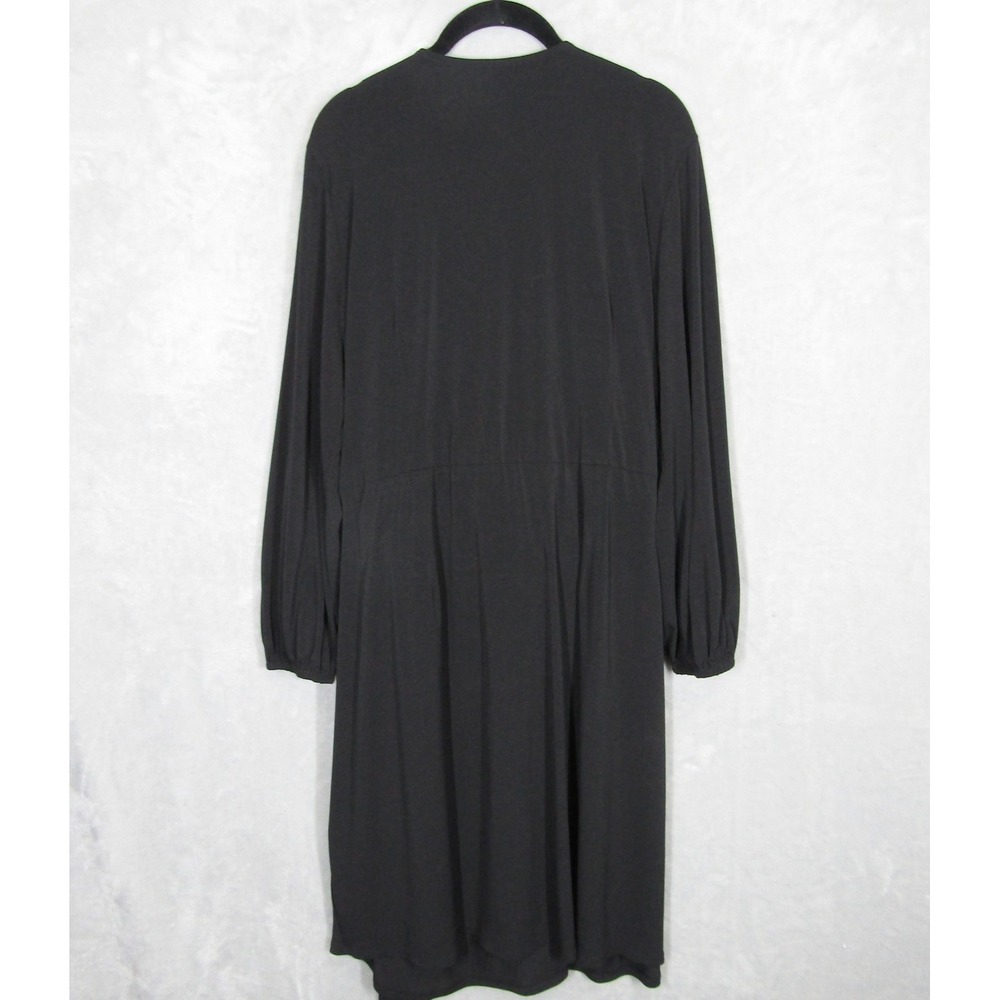 London Times Woman 2X Black Knit Faux Wrap Midi Dress Long Sleeve Career
